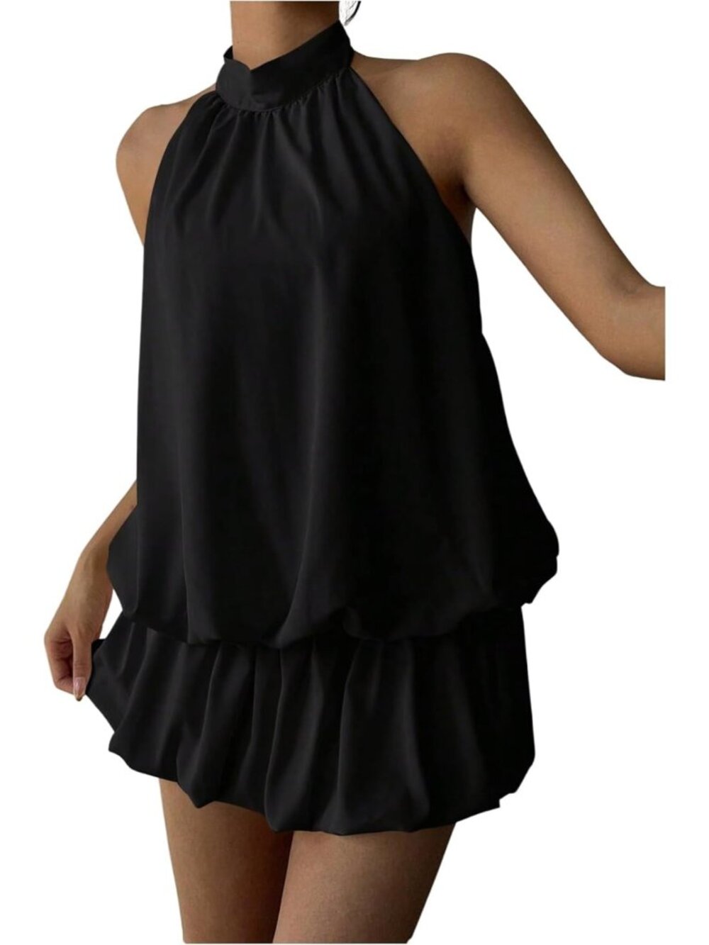Chic Y2K Backless Ruffle Bubble Halter Mini Dress for Going Out, Size Options